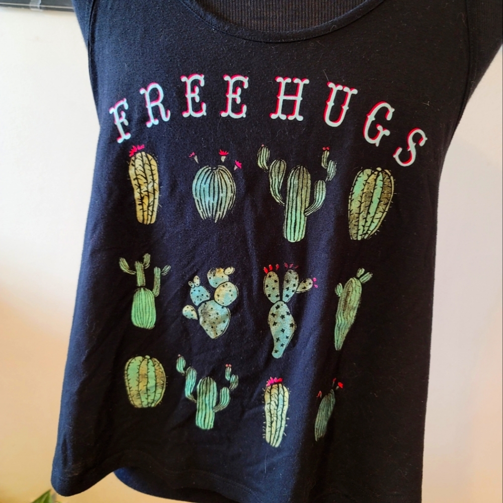 No Boundries Blue/White Stripped Tank Top with Cactus Print, Size Large